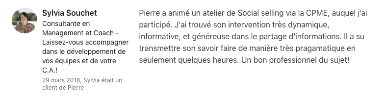 Témoignage Linkedin sur Pierre Bon