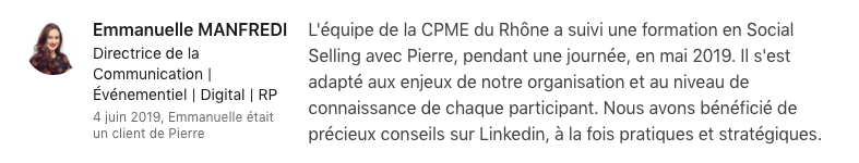 Témoignage Linkedin sur Pierre Bon