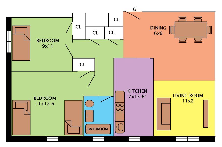 Two Bedroom Apartment Floorplan in the Fairfield, Bridgeport, and Stratford, CT Area