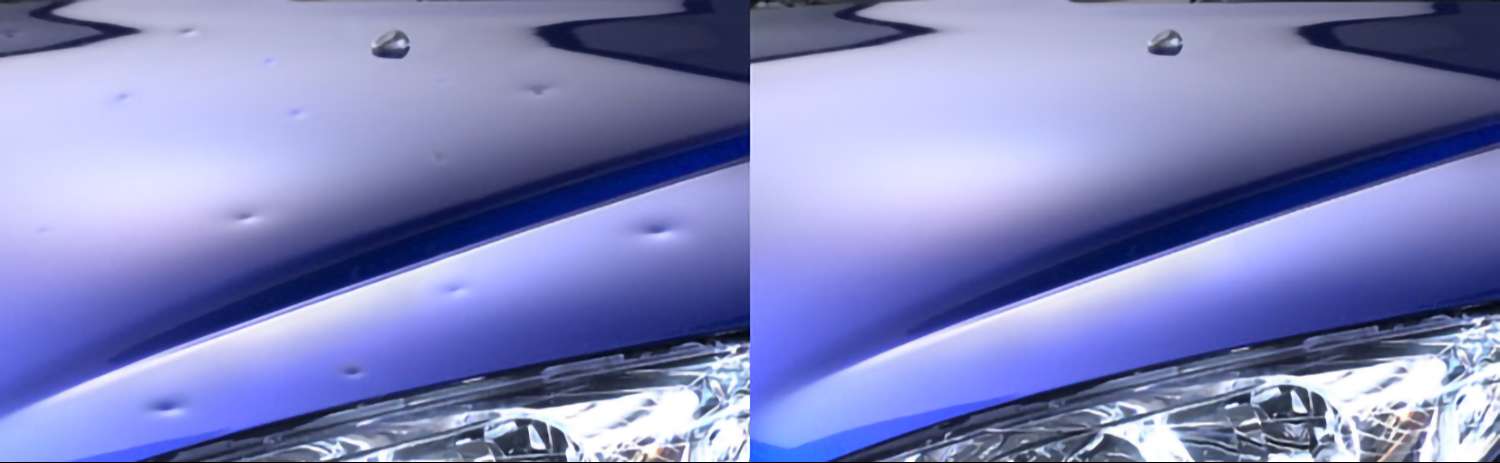 Voiture bleu avant et après un choc sur le capot