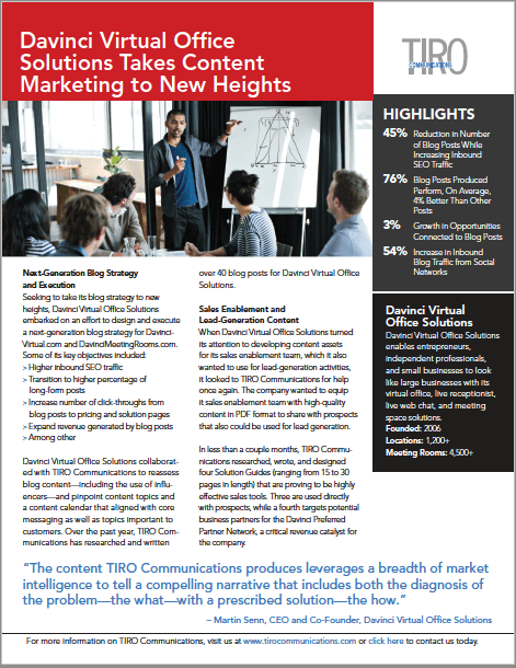 TIRO Communications, Customer Snapshot, Customer-Advocacy Marketing