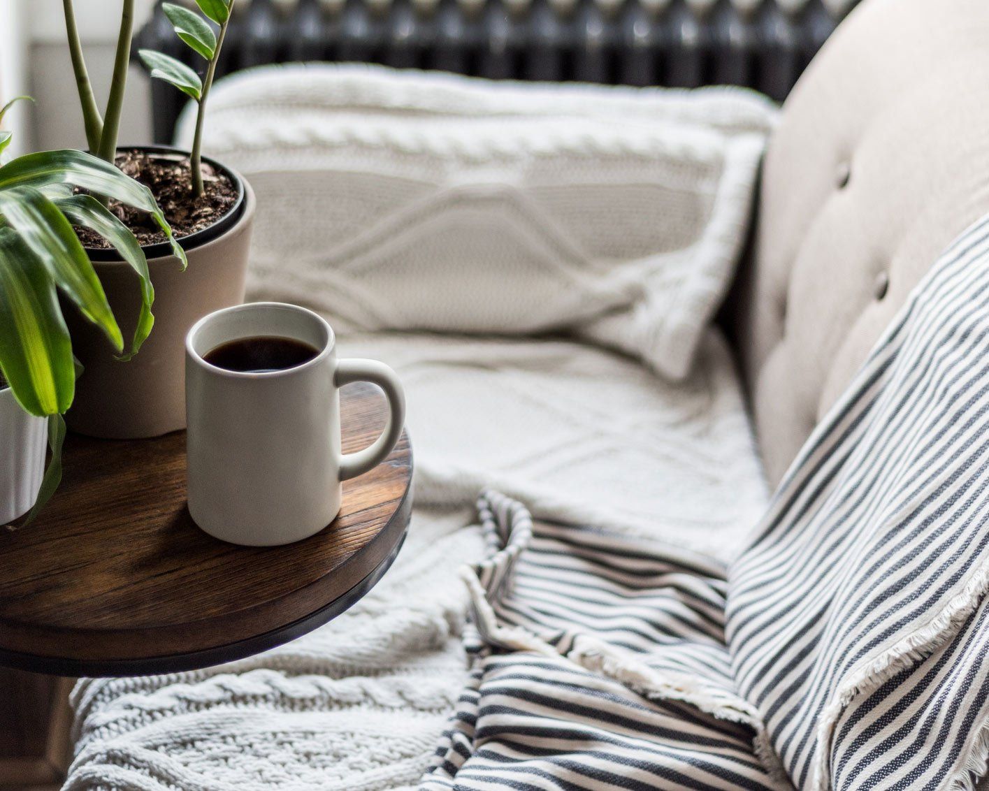 coffee on table in front of couch