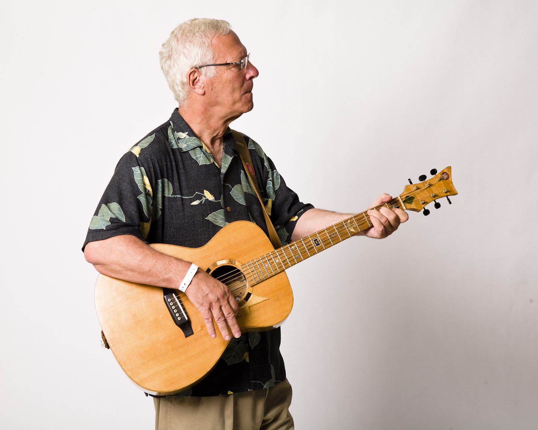 Portrait of CBC radio broadcaster Andy Barrie with Voyageur taken at Mariposa Folk Festival on July 11, 2010.