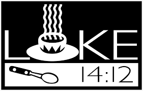 Black-and-white logo reading “LOKE 14:12” with a steaming bowl and spoon icon.
