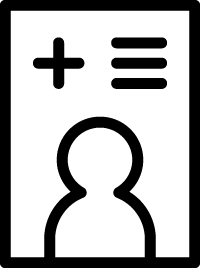 A black and white icon of a person with a plus sign and three lines.