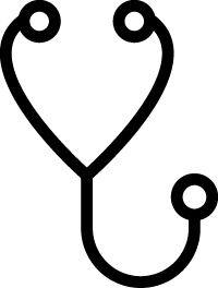 A black and white drawing of a stethoscope on a white background.