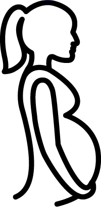 A black and white drawing of a pregnant woman.