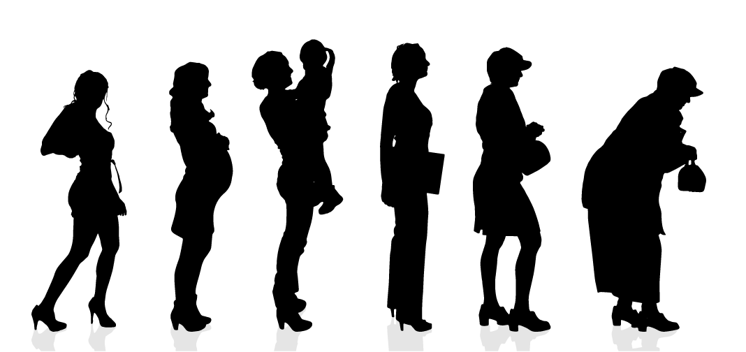 A silhouette of a woman in different stages of her life