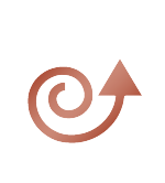 A red swirl with an arrow pointing up on a white background.