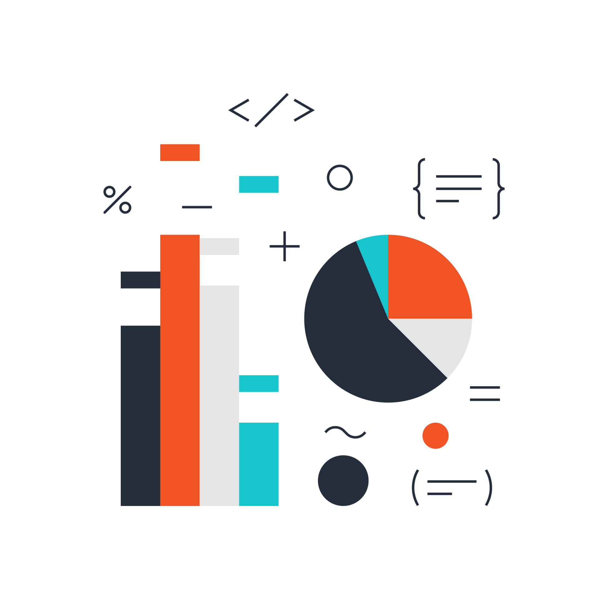 A colorful graphic with a pie chart and numbers