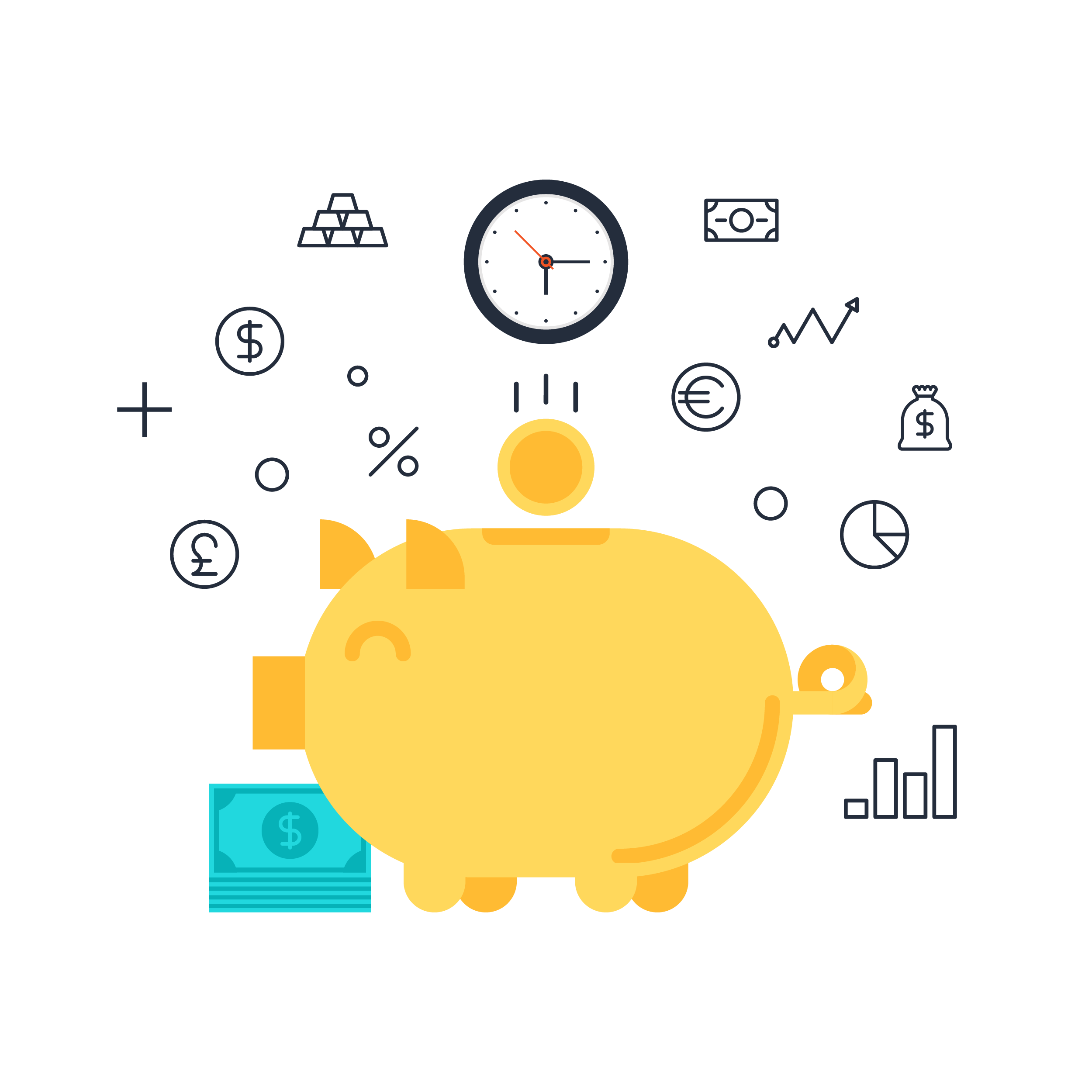 An illustration of a piggy bank with a coin in it