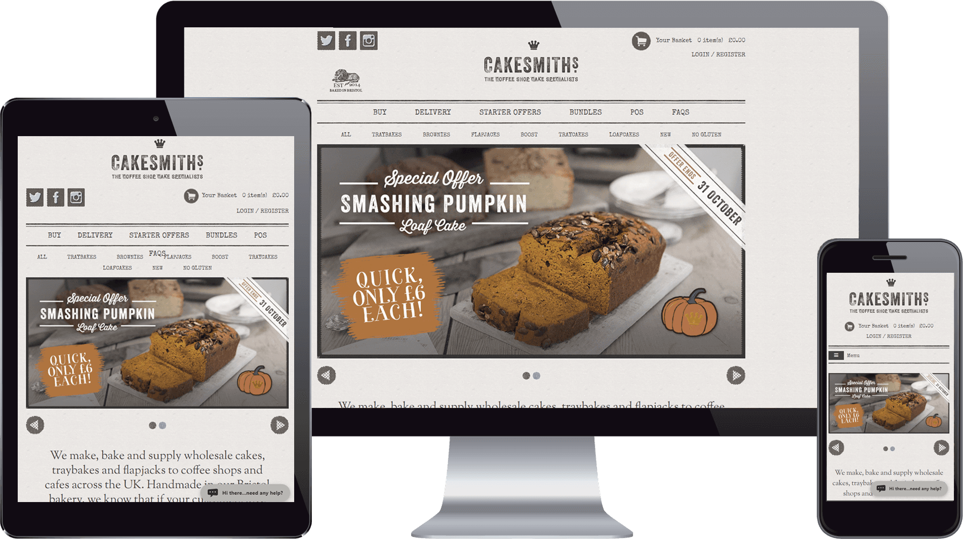 A computer monitor a tablet and a cell phone display a website for sunshine pumpkin