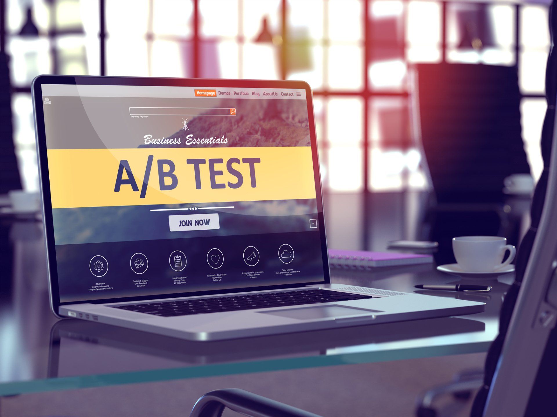 A laptop is open to a page that says a / b test