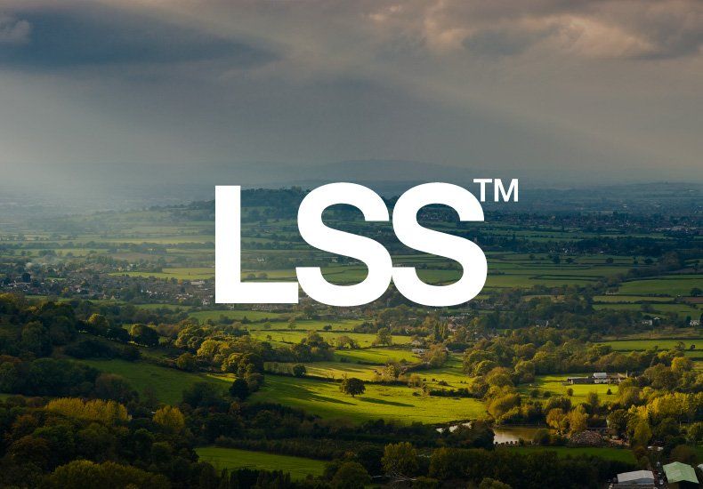 A logo for lss tm with a landscape in the background