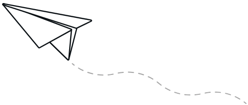 A black and white drawing of a paper airplane flying through the air.