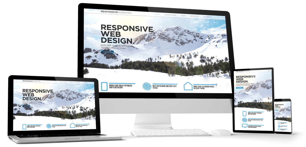 Responsive web design is displayed on a computer monitor