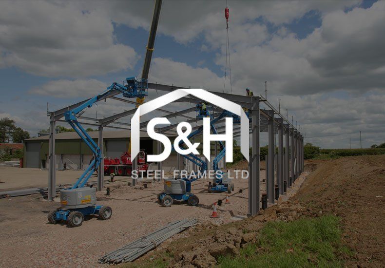 A logo for s & h steel frames ltd shows a building under construction