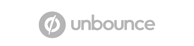 A gray and white logo for unbounce on a white background.