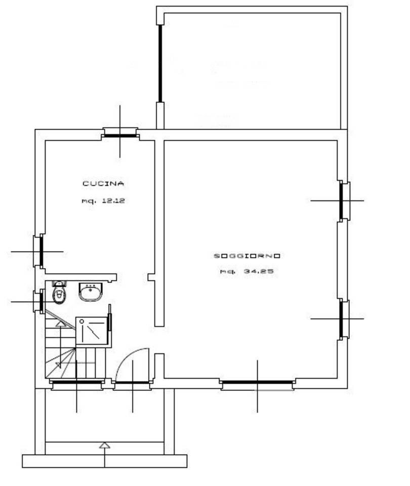 Una planimetria in bianco e nero di una casa