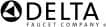 Delta faucet company logo. Black text and a logo of a triangle inside a circle.