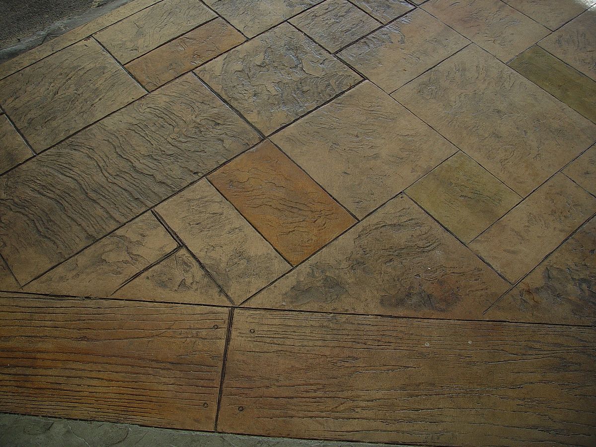 Picture of examples of textured and colored concrete.