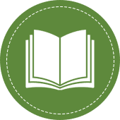White open book icon on green circle.