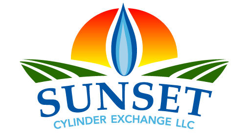 Sunset Cylinder Exchange LLC logo with a sun, flame, and fields.