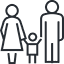 A family of three, a parent on each side of a child, all in a line.