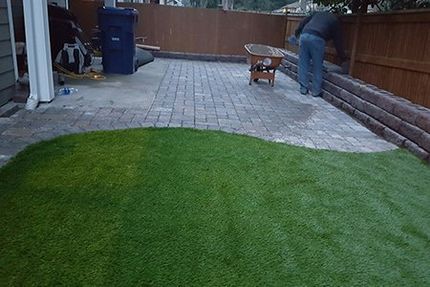New Sod — Brick Backyard With Retaining Wall And New Sod In Everett, WA New Sod — Brick Backyard With Retaining Wall And New Sod In Everett, WA