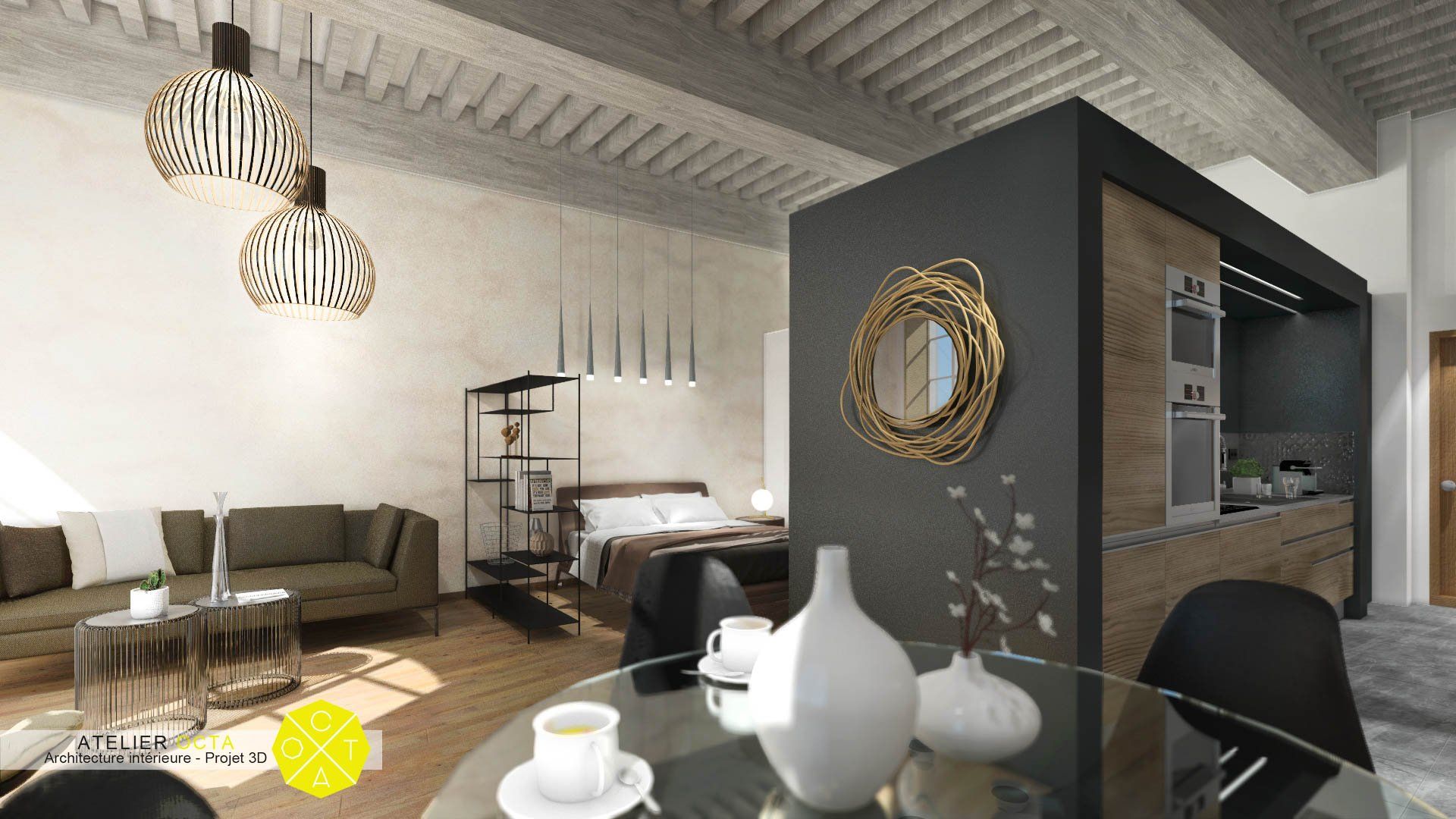 Image 3D photoréaliste d'un intérieur réalisé par Atelier OCTA à Lyon