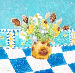 you tube tutorial,eggshell mosaic,eggshell art,eggshells,mosaics,flower art,acrylic paintings,eggshell paintings,tile paintings,mixed media art,mixed media,Olivia M. Lake,olivia m lake,wildflower arrangement,tile art,impressionism