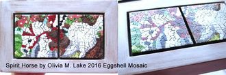 native images,white horses,horse paintings,horse mosaics,small art work,small works,indians,quince,spirit horse,eggshell mosaics,eggshell art,acrylic paintings,mixed media,olivia m lake