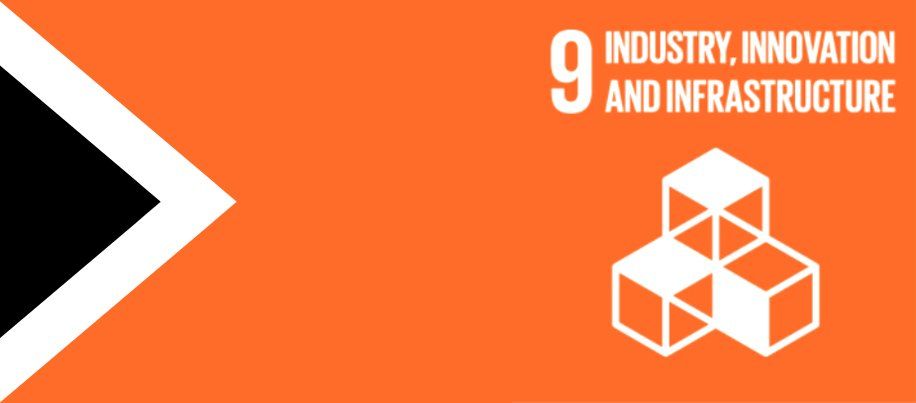 An orange background with a black arrow and the words industry innovation and infrastructure.