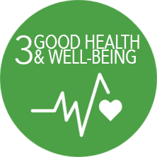 A green circle with the words `` good health and well-being '' and a heartbeat.