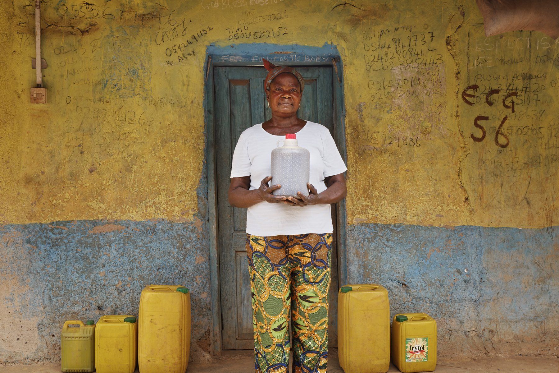Advocate with water container, echoing Blue Chip Foundation’s mission.