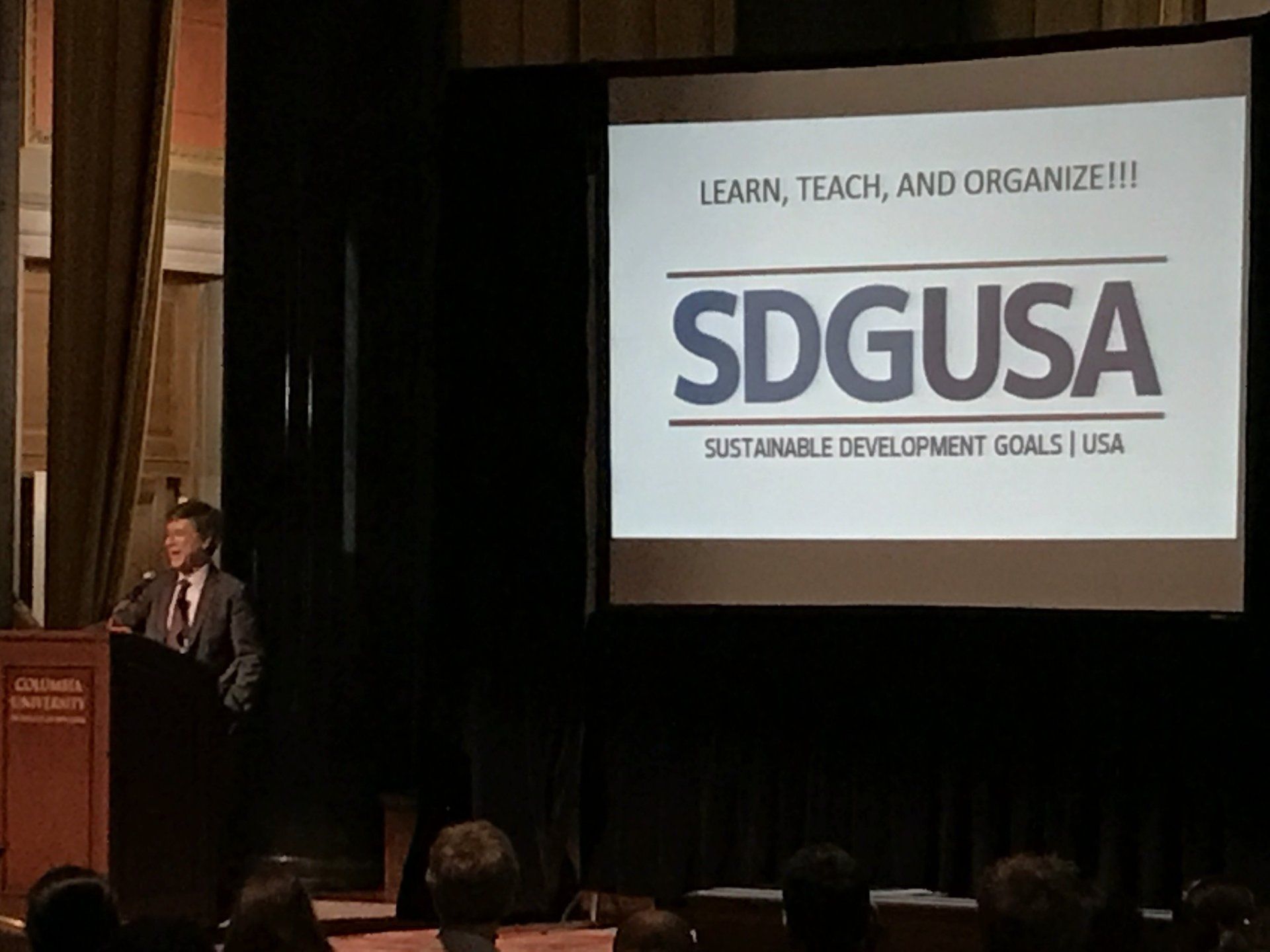 A speaker on Sustainable Development Goals in the United States of America presents US Agenda 2030