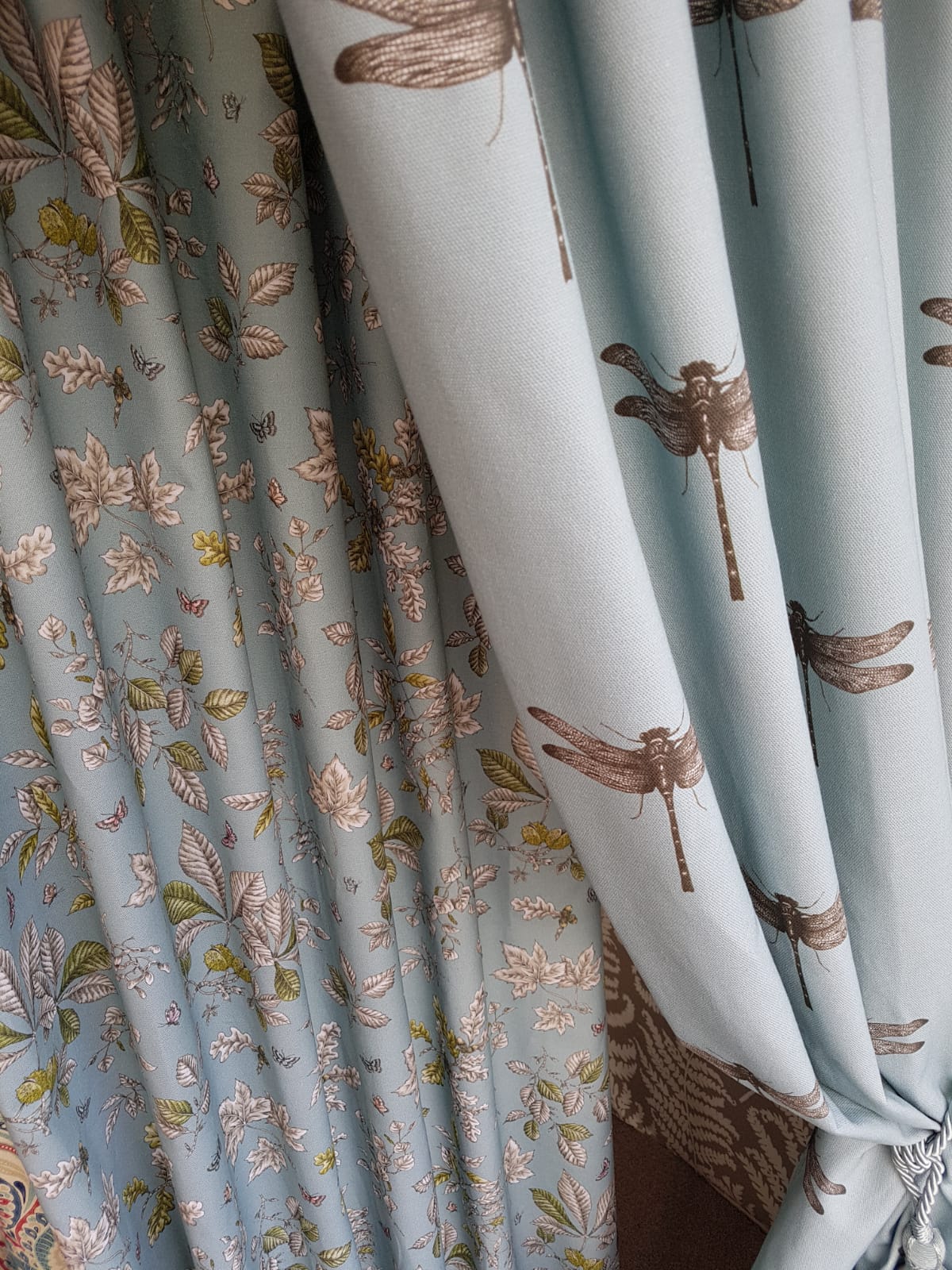 Light blue dragon fly curtain fabric