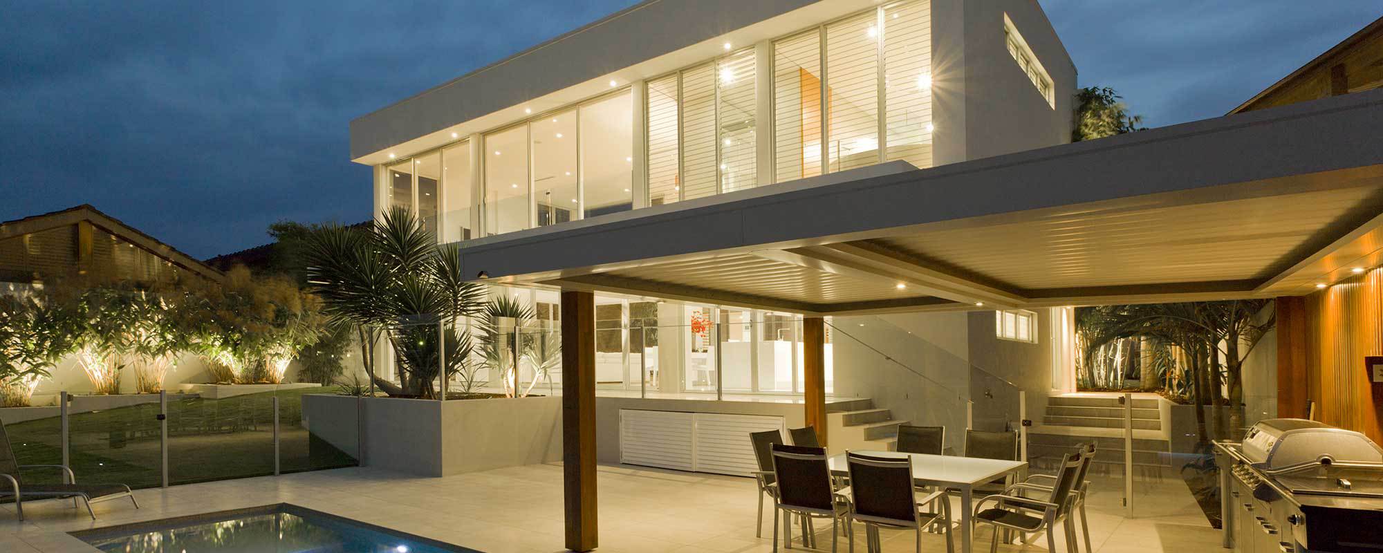 Exterior view of the house at night