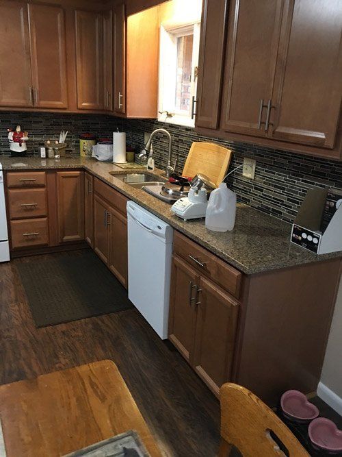 kitchen with wood cabinets