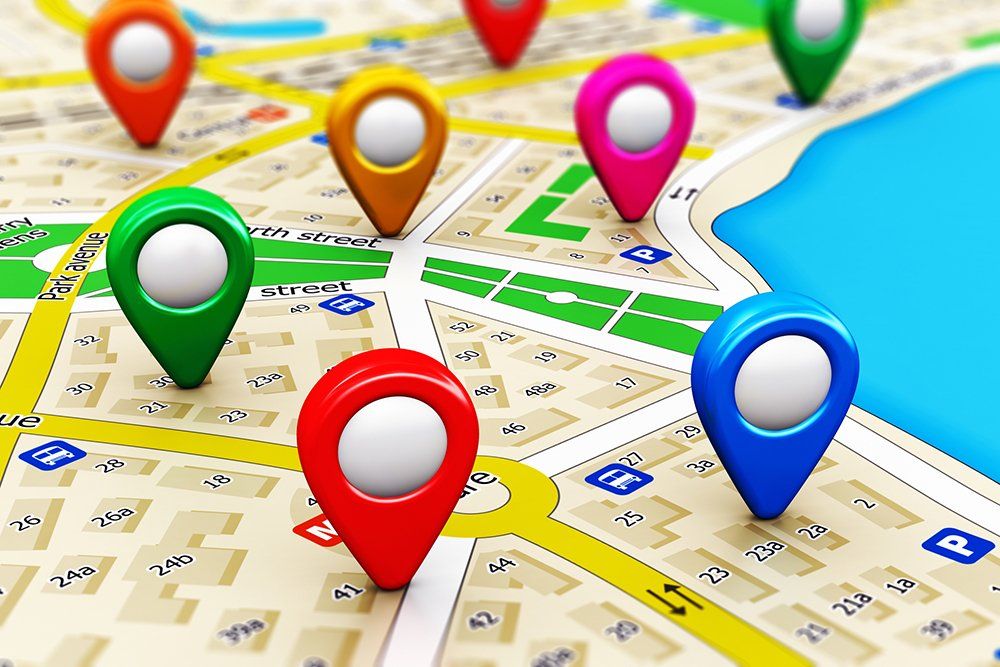 Geo-targeting on a map with GPS Pins concept for Convention & Visitors Bureaus and Tourism Boards to have the ability to serve ads to Sports Event Organizers, Tournament Directors and NGBs that are in the process of planning their next event Geo-targeting on a map with GPS Pins concept for Convention & Visitors Bureaus