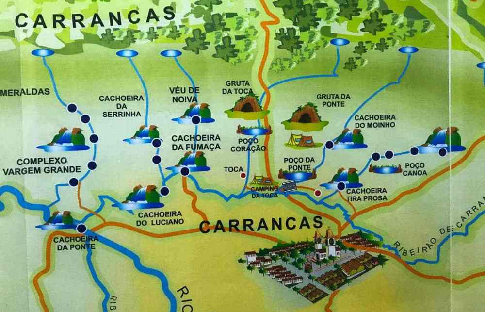 Mapa das Cachoeiras de Carrancas