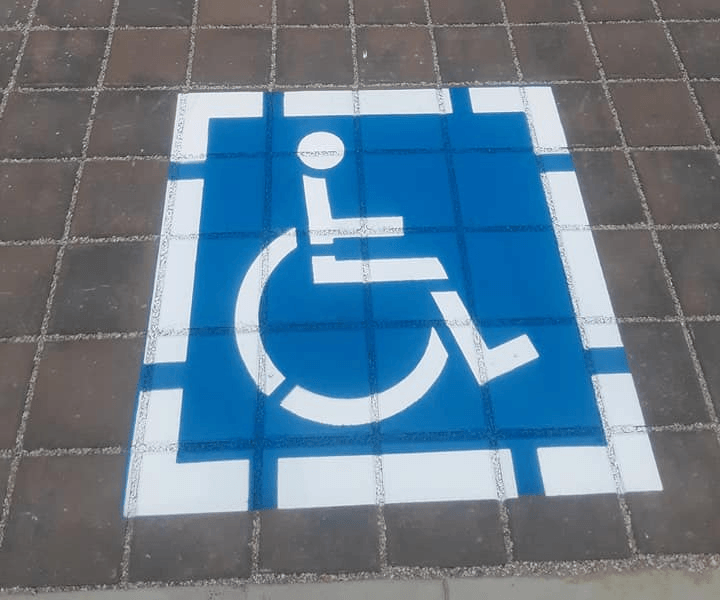Blue and Yellow Eempty Handicap Parking Space — San Jose, CA — Linear Tech Striping Blue and Yellow Eempty Handicap Parking Space — San Jose, CA — Linear Tech Striping