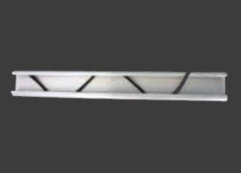 White metal bracket with black diagonal supports on a gray background