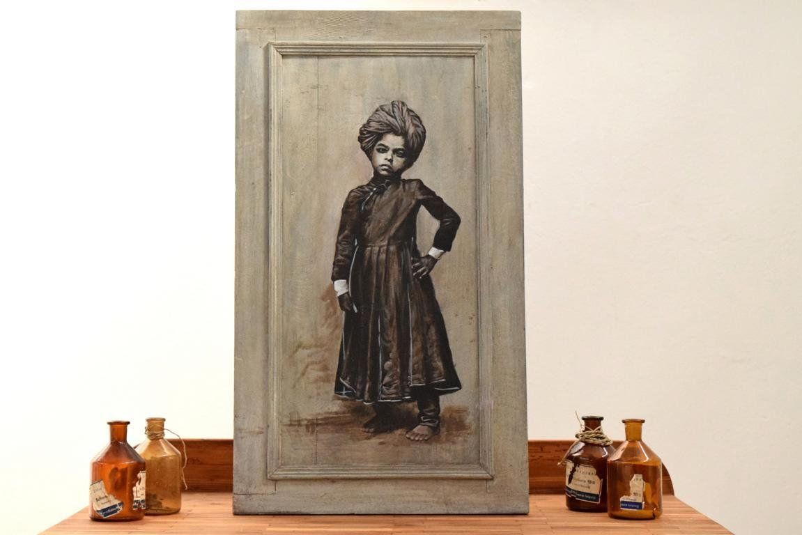 Gemälde handgemalt indischer Mogul- Junge im Jama- Gewand mit Pagri 