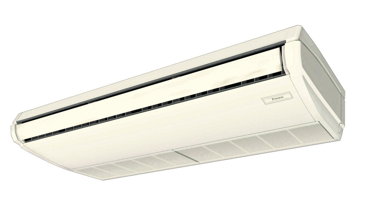 White wall-mounted air conditioner unit on a plain background