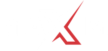 A red and white logo on a white background.