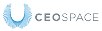 A logo for ceospace with a laurel wreath on a white background.