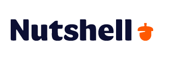 A blue and orange logo for nutshell with an acorn in the middle.