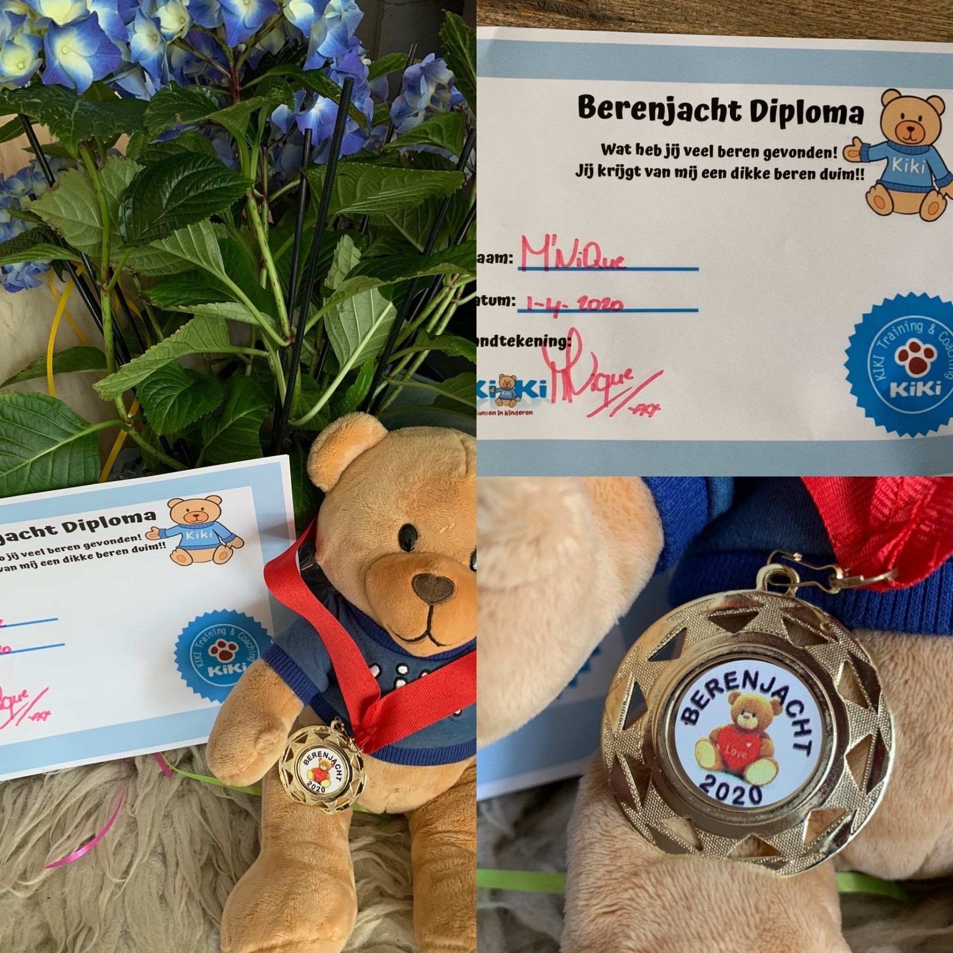 een medaille en diploma,