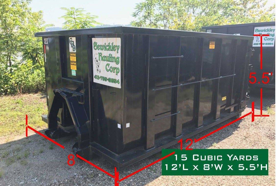 15 Cubic Yards Dumpster — Sewickley, PA — Sewickley Hauling Corp 15 Cubic Yards Dumpster — Sewickley, PA — Sewickley Hauling Corp